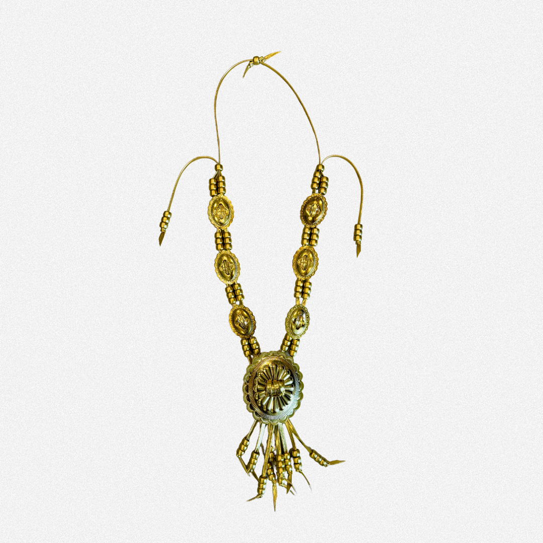 Gold leather concho necklace