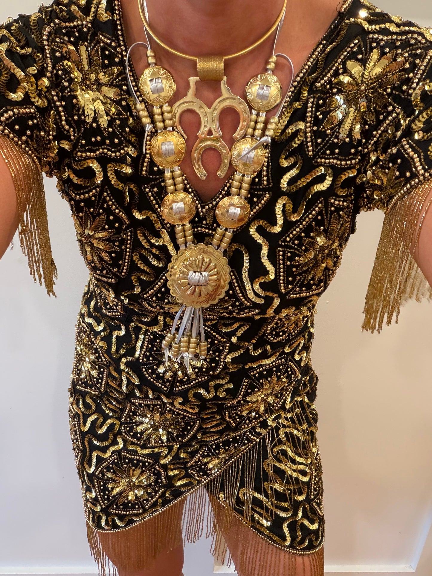 Two-toned metallic concho necklace