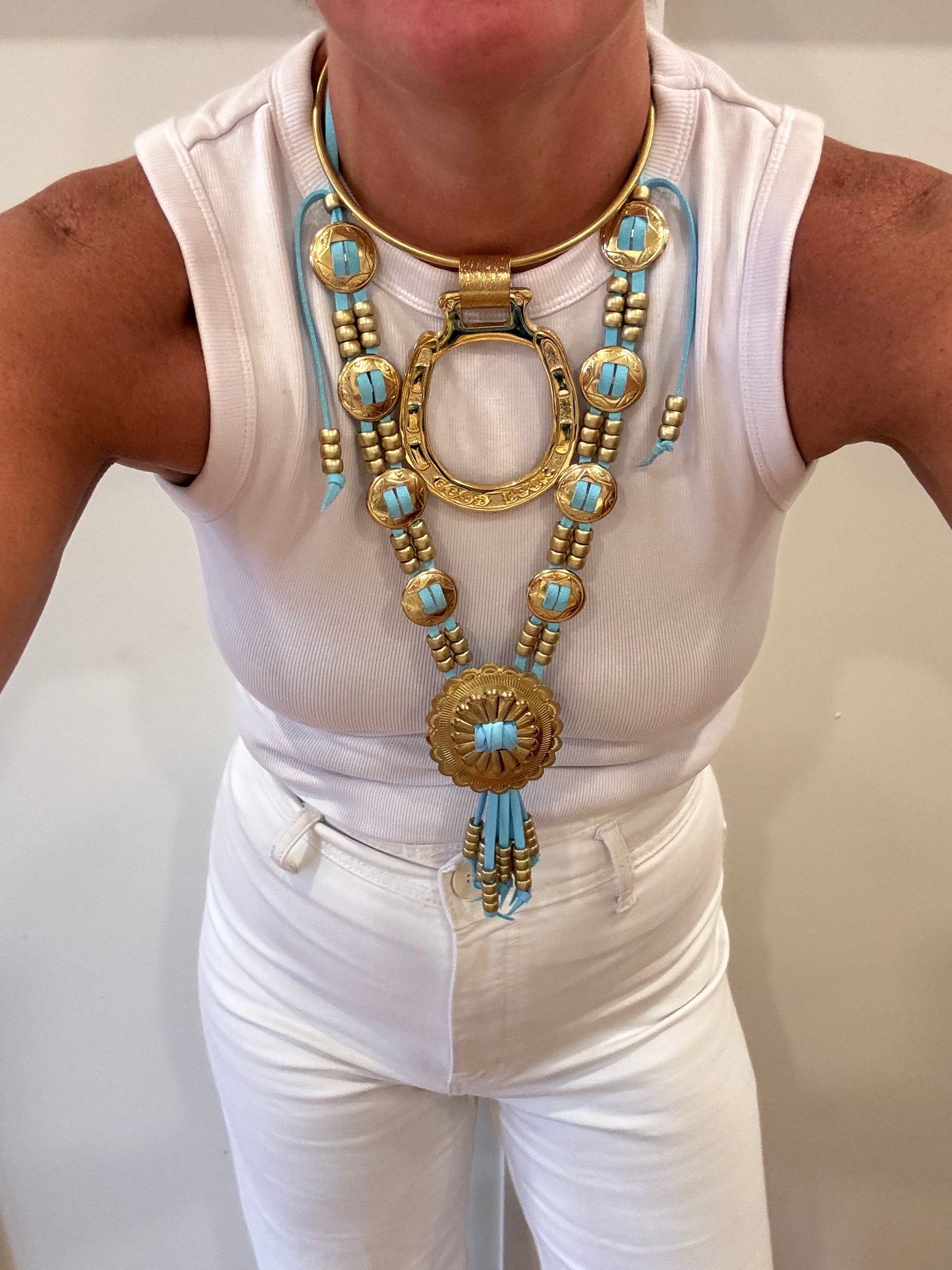 Turquoise concho necklace