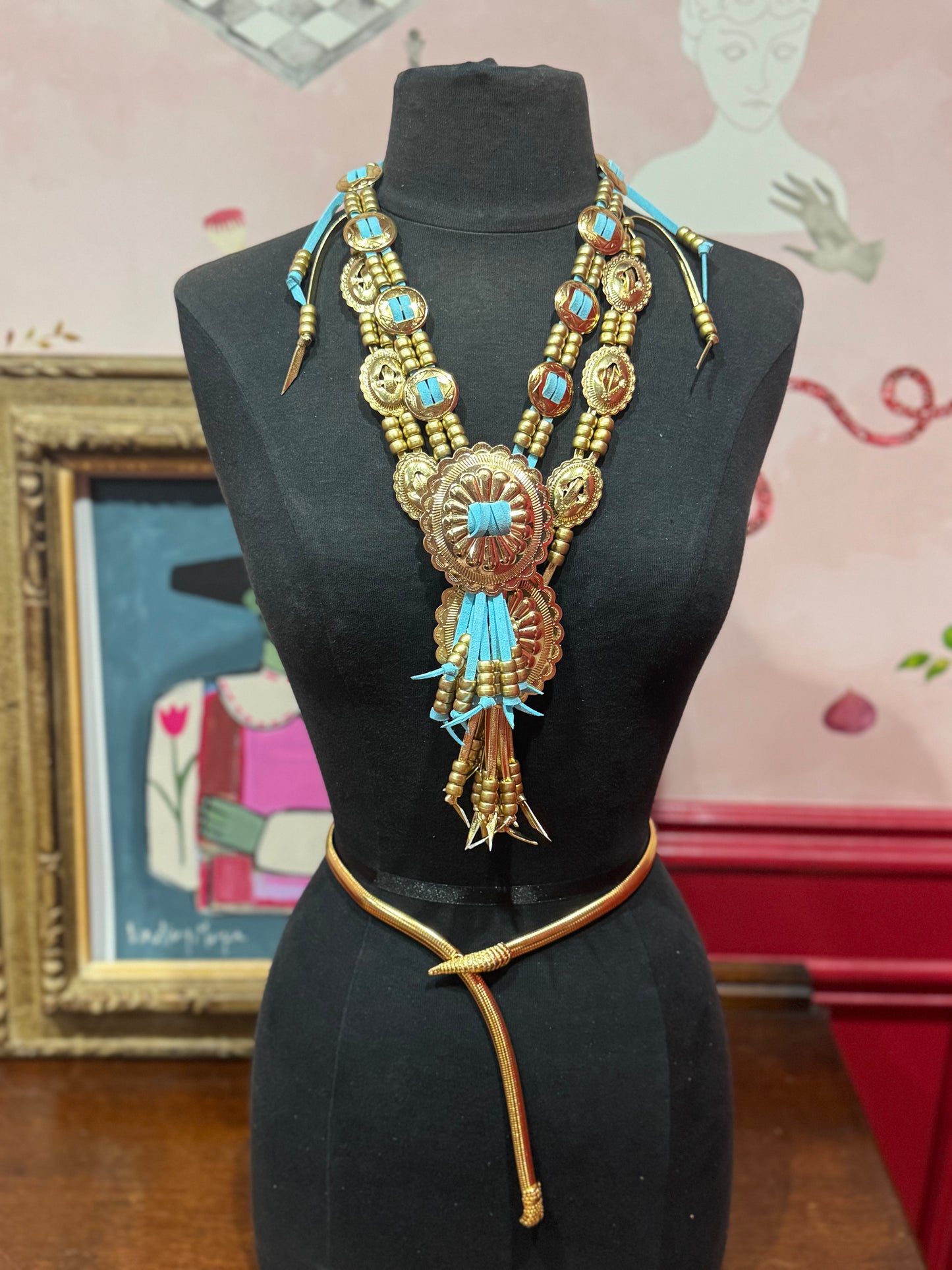 Turquoise concho necklace