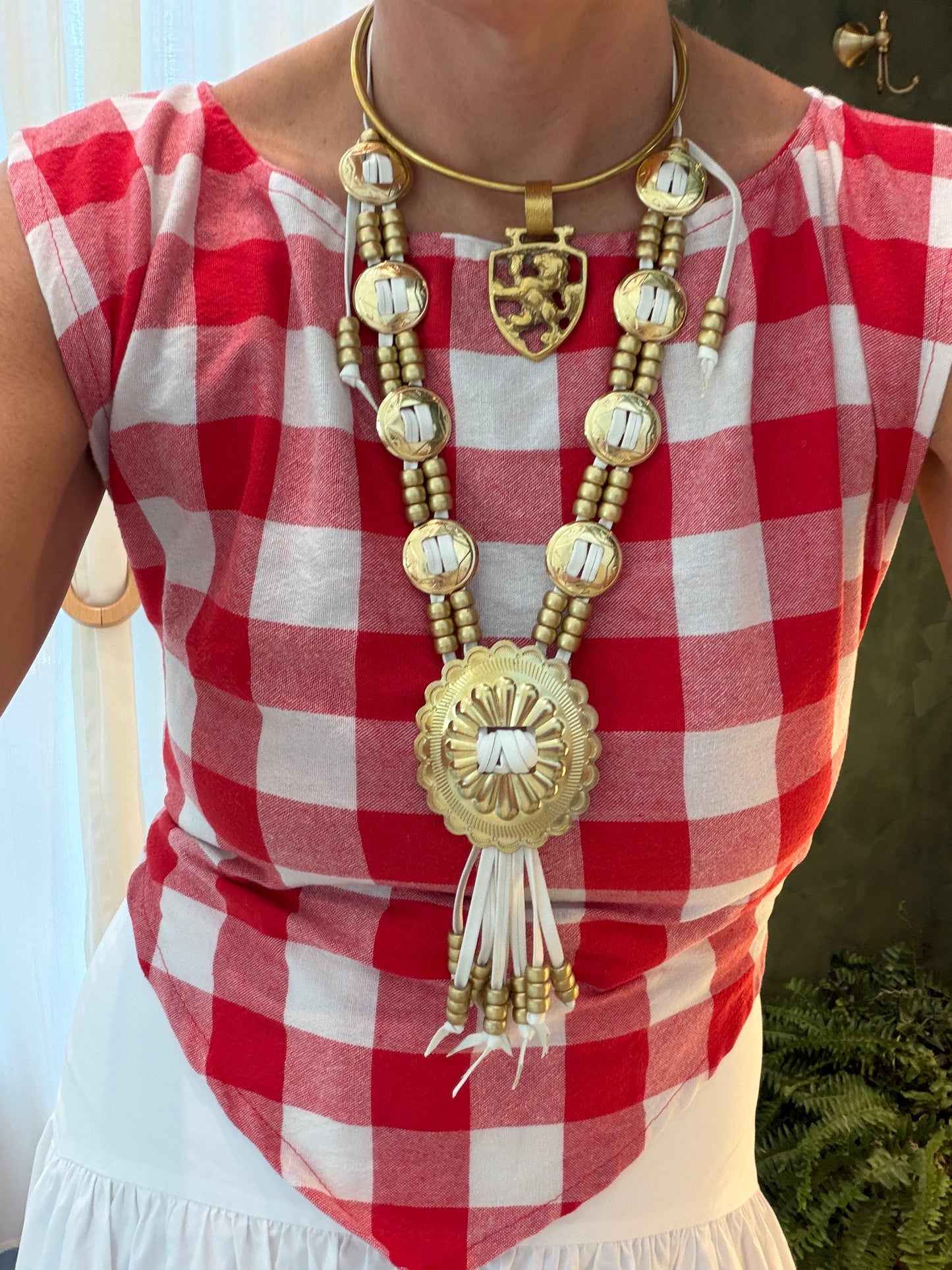 White Leather Concho Necklace