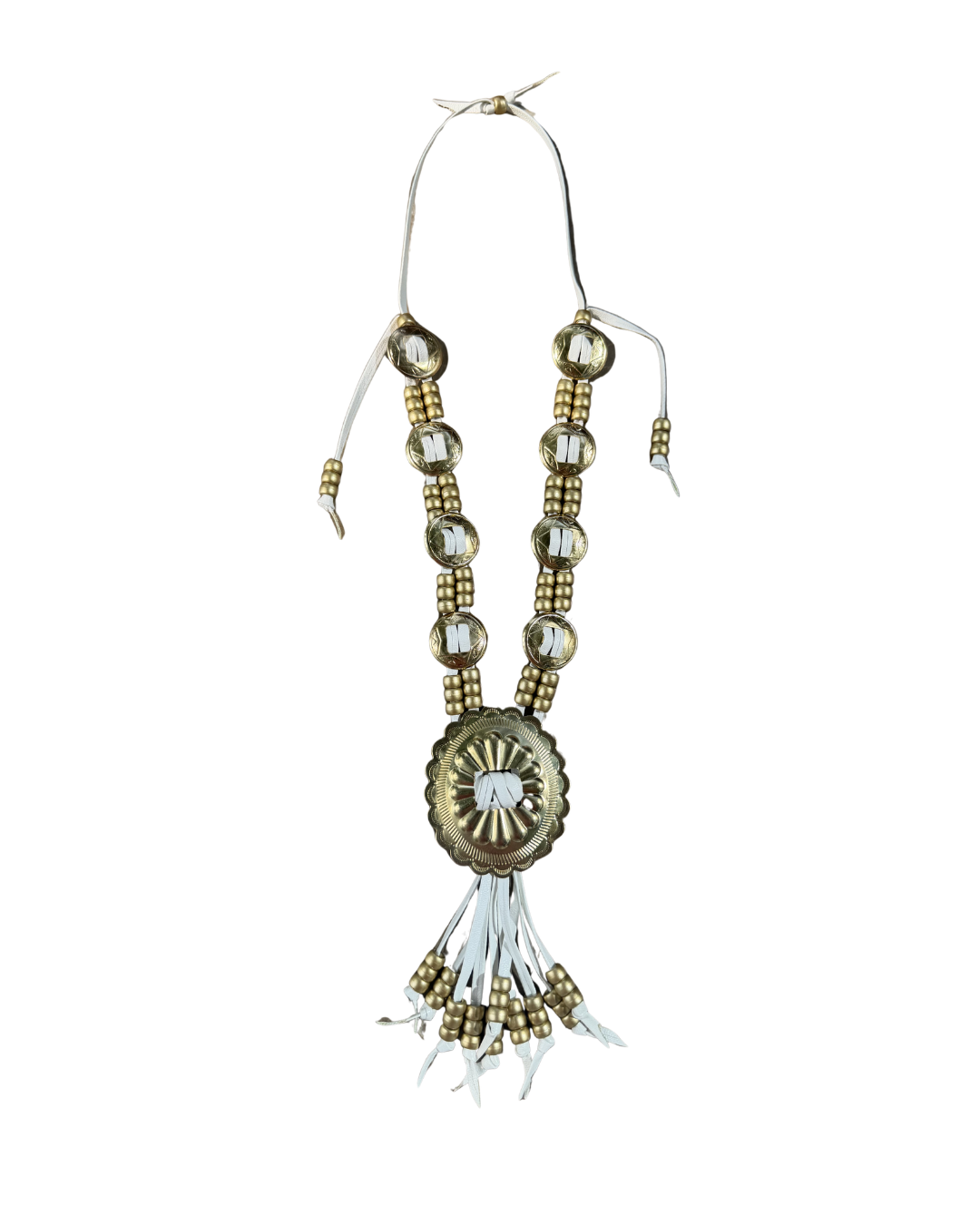 White Leather Concho Necklace