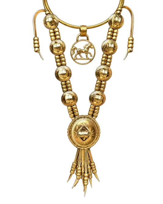 Gold Leather Concho Necklace