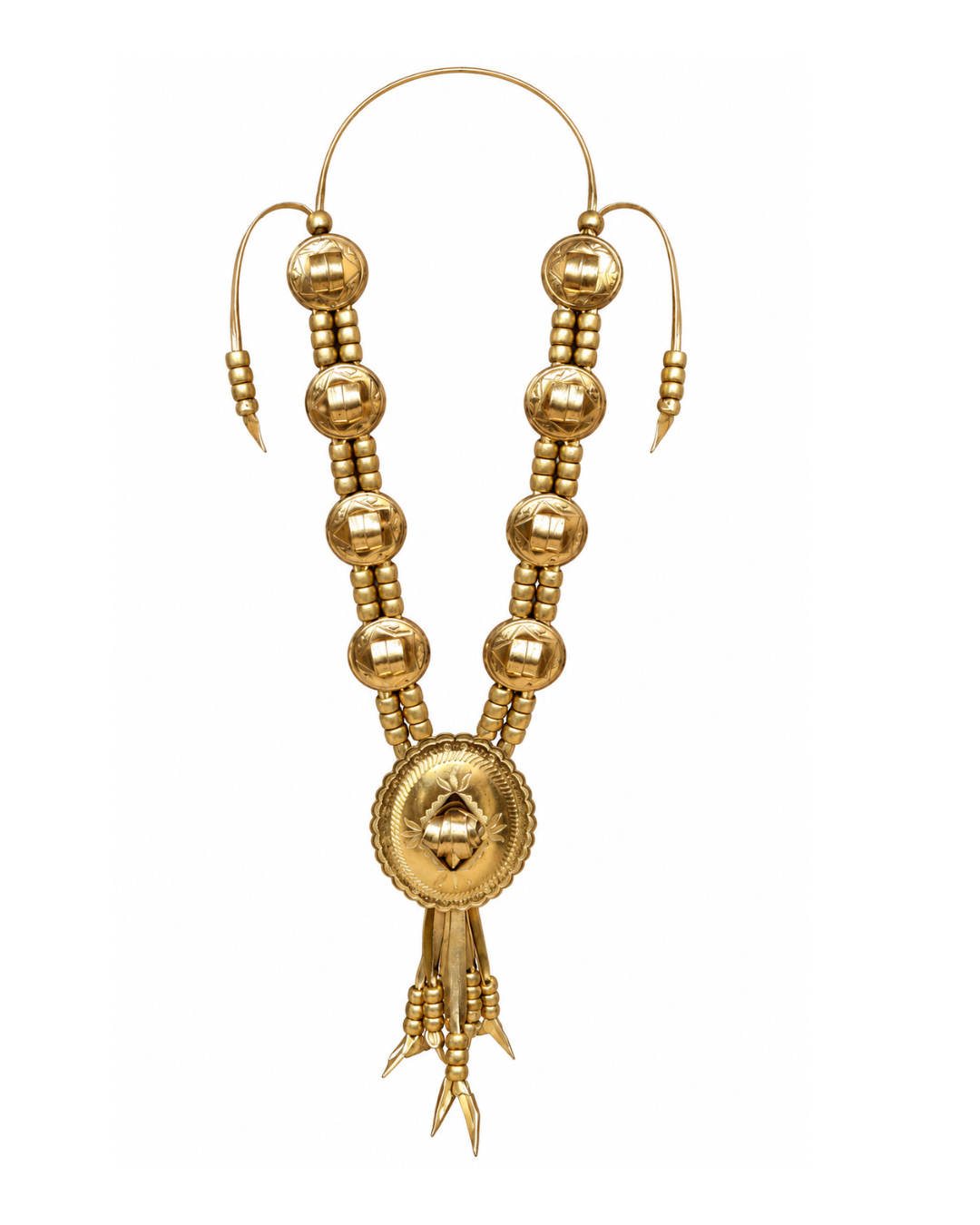 Gold Leather Concho Necklace
