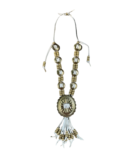 White Leather Concho Necklace
